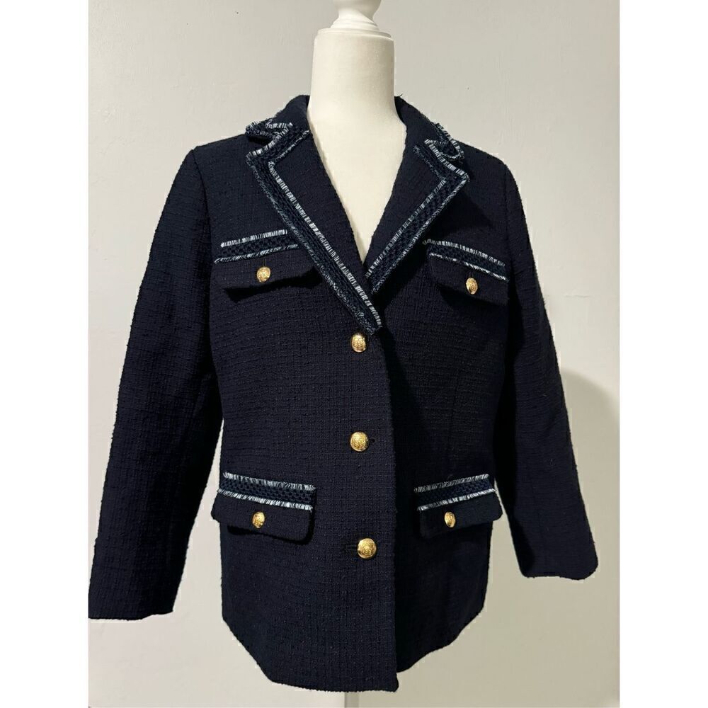 Talbots Contrast trim Tweed jacket Gold button front 10 - Picture 2 of 11
